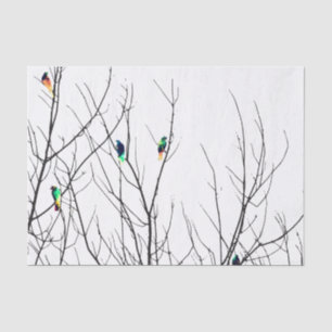 Artistieke heldere vogels op boomtakken tissuepapier