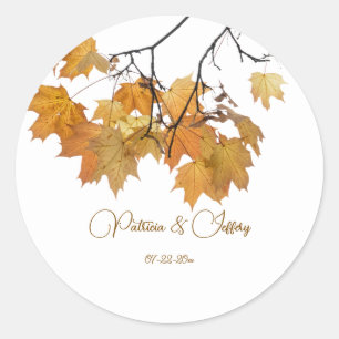 Artistieke herfst herfst verlaat bruiloft ronde sticker
