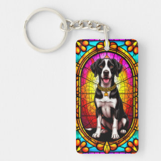 Artistieke hond glas-in-lood portret sleutelhanger