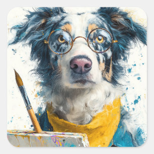 Artistieke Hondenschilder Portret Vierkante Sticker
