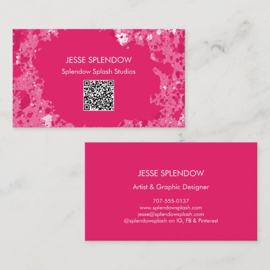 Artistieke Hot-Roze Abstracte verfcode QR-code Visitekaartje (Voorkant / Achterkant)