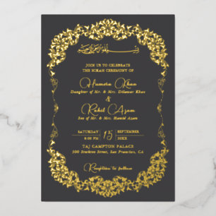 Artistieke houtskool goud bloem paisley moslim Wed Folie Uitnodiging