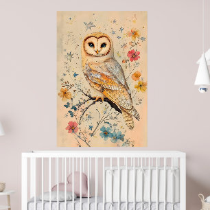 Artistieke illustratie van een kerkuil, poster