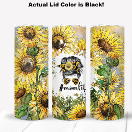 Artistieke illustratie van Zonnebloemen met #Momli Thermosbeker