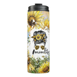 Artistieke illustratie van Zonnebloemen met #Momli Thermosbeker
