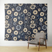 Artistieke Indigo Bloemen | Waterverf Pattern Desi Wandkleed (In Situ (horizontaal))