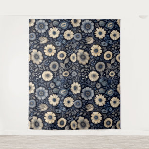 Artistieke Indigo Bloemen Waterverf Pattern Desi Wandkleed