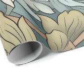 Artistieke inkt kunst  bloementuin blauwgroen cadeaupapier (Rol Hoek)