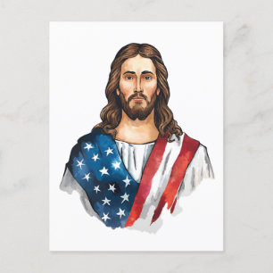Artistieke Jezus met Amerikaanse vlag Briefkaart