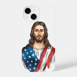 Artistieke Jezus met Amerikaanse vlag iPhone 14 Hoesje
