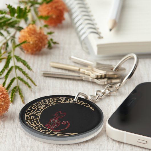 Artistieke kat op de maan Design Sleutelhanger (Voorkant Rechts)