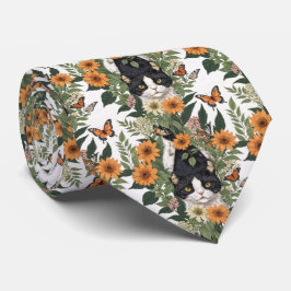 Artistieke Kat, Vlinders, Bloemen Bloemmotief Stropdas