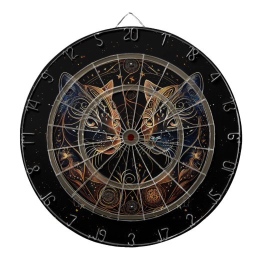 Artistieke katachtige cirkel tweeling katten dartbord (Voorkant)