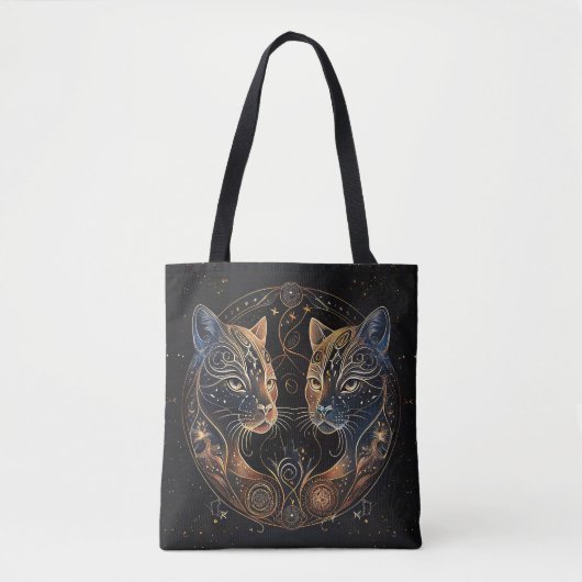 Artistieke katachtige cirkel tweeling katten tote bag (Voorkant)