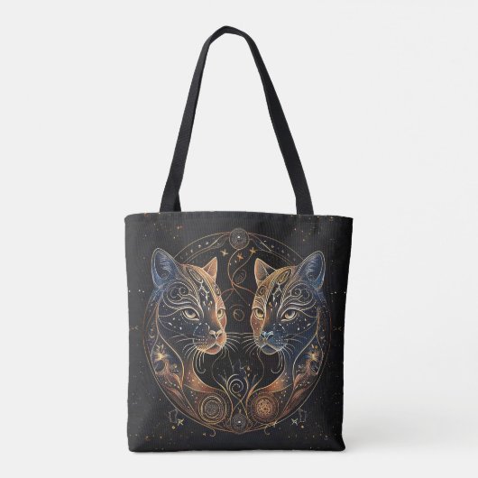 Artistieke katachtige cirkel tweeling katten tote bag (Achterkant)