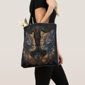 Artistieke katachtige cirkel tweeling katten tote bag (Dichtbij)