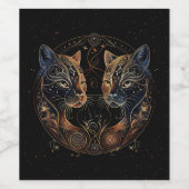 Artistieke katachtige cirkel tweeling katten wijn etiket (Enkel label)
