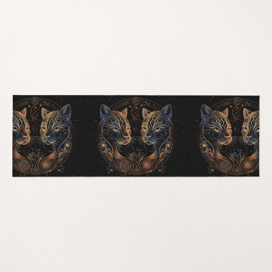 Artistieke katachtige cirkel tweeling katten yogamat (Voorkant (horizontaal))