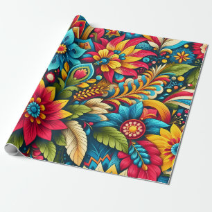 Artistieke kleurrijke bloemen en bladeren cadeaupapier