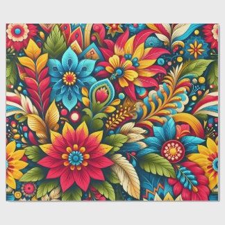 Artistieke Kleurrijke Bloemen en Bladeren Inpakpap Cadeaupapier