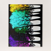 Artistieke kleurrijke bomen in zwarte silhouet bom legpuzzel (Verticaal)