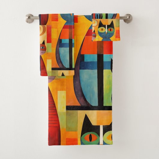 Artistieke Kleurrijke Katten Modern Bad Handdoek (Insitu)