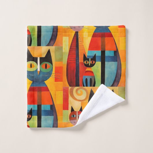 Artistieke Kleurrijke Katten Modern Bad Handdoek (Wasdoekje)