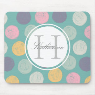 artistieke kleurrijke pastelpolka dot dubbel monog muismat
