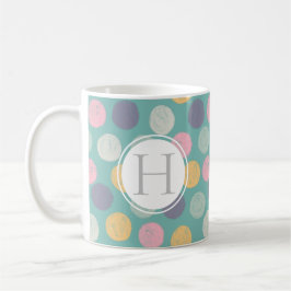 artistieke kleurrijke pastelpolka dot monogram koffiemok