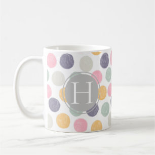 artistieke kleurrijke pastelpolka dot monogram koffiemok