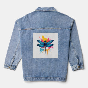 Artistieke Kleurrijke Pop Art geschilderde Libel Denim Jacket