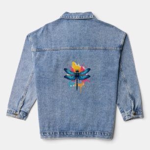 Artistieke kleurrijke Pop Art Painted Dragonfly Denim Jacket