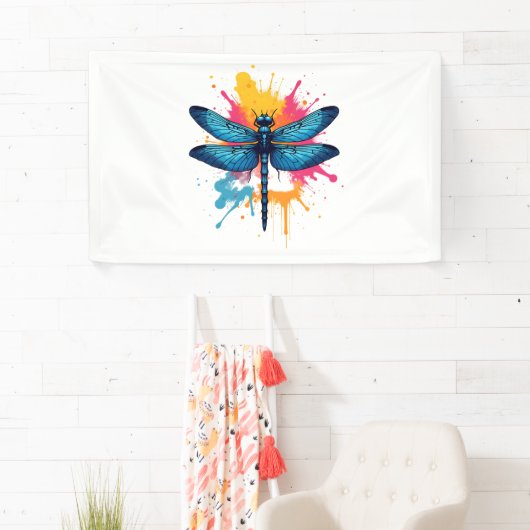 Artistieke kleurrijke Pop Art Painted Dragonfly Spandoek (Insitu)
