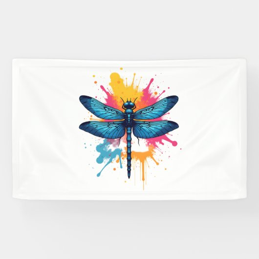 Artistieke kleurrijke Pop Art Painted Dragonfly Spandoek (Horizontaal)