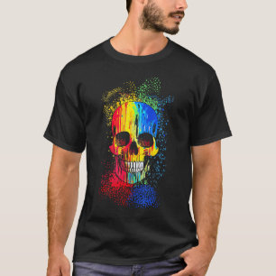 Artistieke Kleurrijke Schedel Wax Drip Schilderij T-shirt