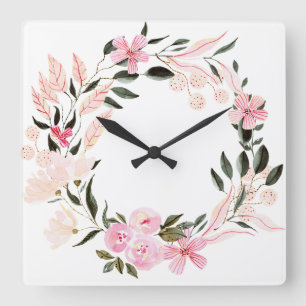 Artistieke kleurrijke wandklok roze bloemen