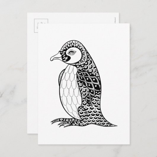 Artistieke koning Penguin Zendoodle Briefkaart (Voorkant / Achterkant)