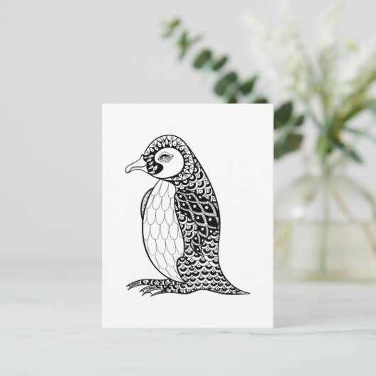 Artistieke koning Penguin Zendoodle Briefkaart (Staand voorkant)