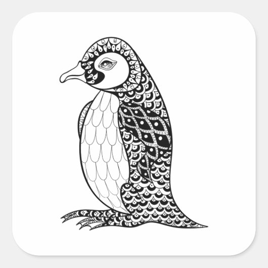 Artistieke koning Penguin Zendoodle Vierkante Sticker (Voorkant)