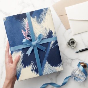 Artistieke kwast marine indigo streek abstract pat cadeaupapier