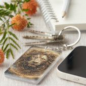 Artistieke Leeuw met Gouden Geometrie Sleutelhanger (Voorkant Rechts)