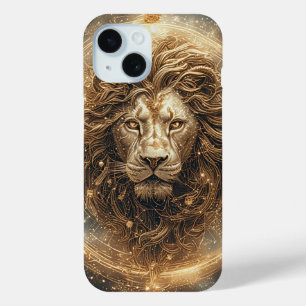 Artistieke Leeuw met Gouden Geometrisch  iPhone 15 Case