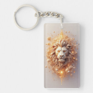 Artistieke Leeuw met Gouden Geometrische  Sleutelhanger