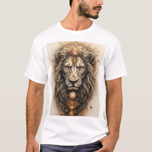 Artistieke Leeuw met Gouden Geometrische  T-shirt