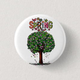 Artistieke Lente Bloesem Boom Grafiek  Ronde Button 3,2 Cm