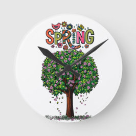 Artistieke Lente Bloesem Boom Grafiek  Ronde Klok
