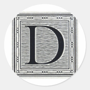 Artistieke letter "D" Woodcut Woodblock Initiaal Ronde Sticker