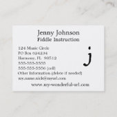 Artistieke letter "J" Handvol met letterlijk stijl Visitekaartje (Achterkant)