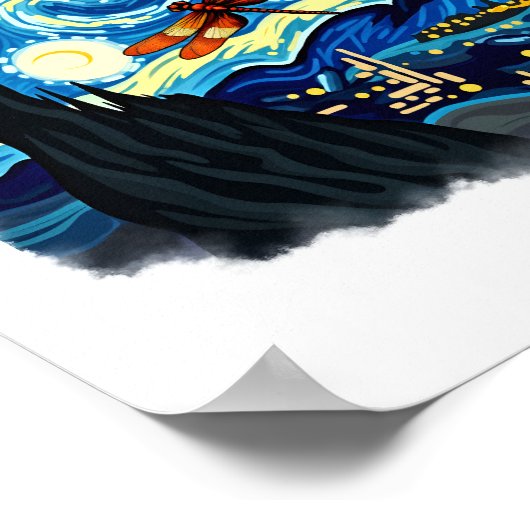 Artistieke libel Shirt Van Gogh Sterrennacht Dra Poster (Hoek)