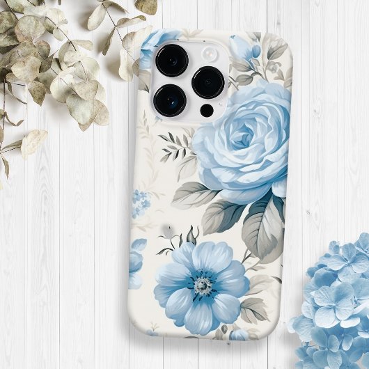 Artistieke lichte pastelblauwe Rozen Case-Mate iPhone Case